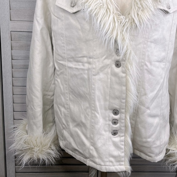 DONATELLA SPORT 80's Vintage Fur Lined Jean Jacket White-XL - Picture 3 of 6